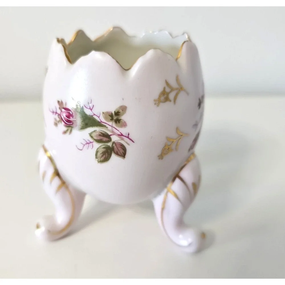 Vtg Napco Pink Floral 3 Footed Cracked Egg Vase Japan C6322